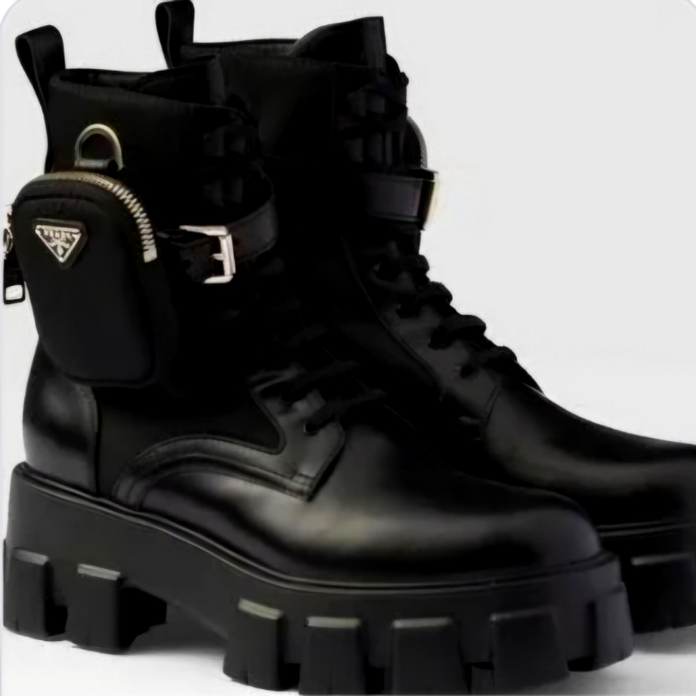 Prada Black Combat Moto Boots with Lug Sole